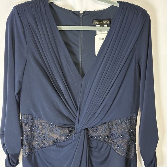 NWT Tadashi Shoji Twist-Drape Dress Long Sleeve Knot Front Sz XL Flattering MOB - Picture 2 of 12